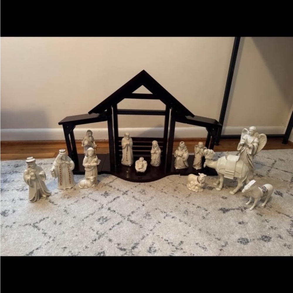 Lennox Jewel Collection Nativity Set with Dark Brown Stable